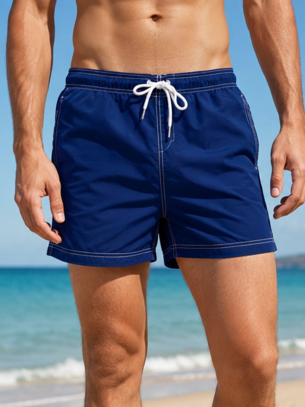 Land's End Men's Blue Swim Trunks Size M Mesh Lined Quick Dry Board Shorts